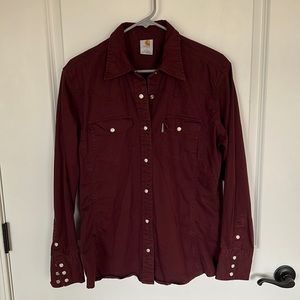 Carhartt Burgundy Cotton Pearl Snap Button Down.
